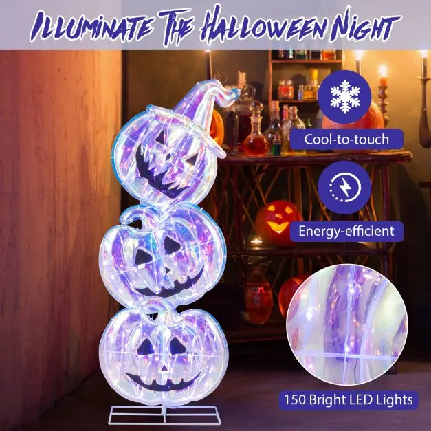 3.4ft Prismatic Stacked Pumpkins – 150 LED Lights | Iridescent Finish - Weather-Resistant Halloween Decoration COSTWAY - Little and Giant Explorers Costway