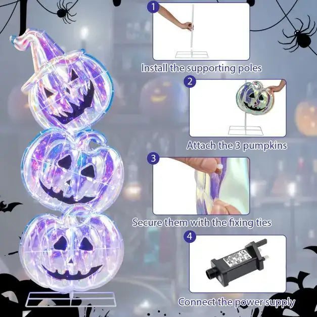 3.4ft Prismatic Stacked Pumpkins – 150 LED Lights | Iridescent Finish - Weather-Resistant Halloween Decoration COSTWAY - Little and Giant Explorers Costway