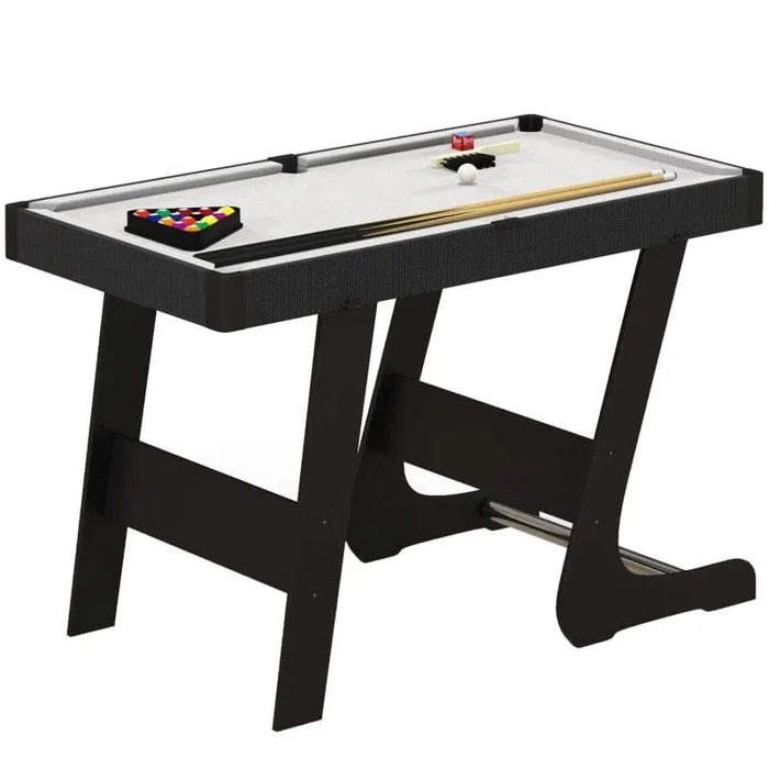 Compact 3.5ft pool table with cues, balls, and chalk for family games room