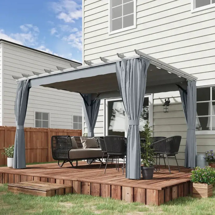 3.6x3m Aluminium Pergola – Dark Grey | Retractable Canopy Garden Shelter - Curtains and Drainage Holes OUTSUNNY - Little and Giant Explorers Outsunny