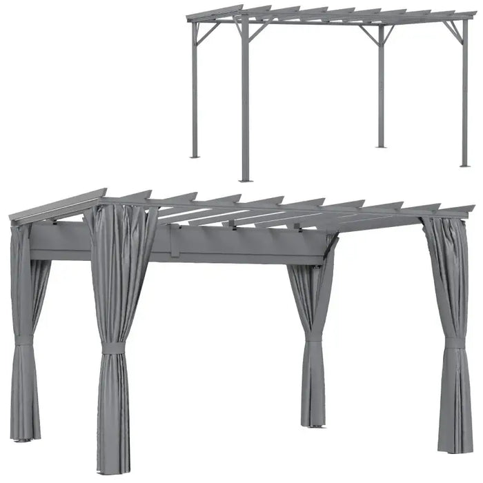 3.6x3m Aluminium Pergola – Dark Grey | Retractable Canopy Garden Shelter - Curtains and Drainage Holes OUTSUNNY - Little and Giant Explorers Outsunny