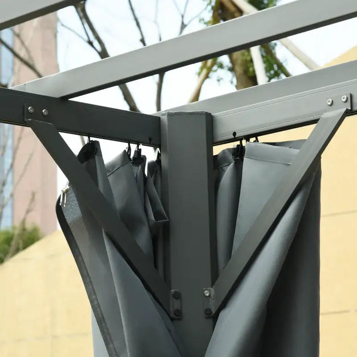 3.6x3m Aluminium Pergola – Dark Grey | Retractable Canopy Garden Shelter - Curtains and Drainage Holes OUTSUNNY - Little and Giant Explorers Outsunny