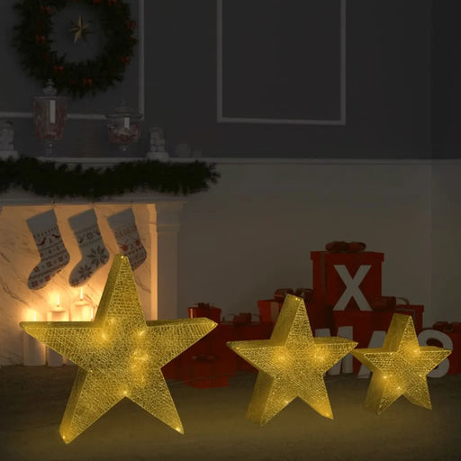 3 Christmas Decoration Stars in Gold Mesh and LEDs - Little and Giant Explorers vidaXL