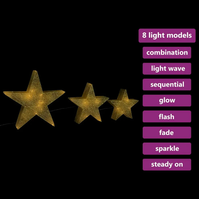 3 Christmas Decoration Stars in Gold Mesh and LEDs - Little and Giant Explorers vidaXL