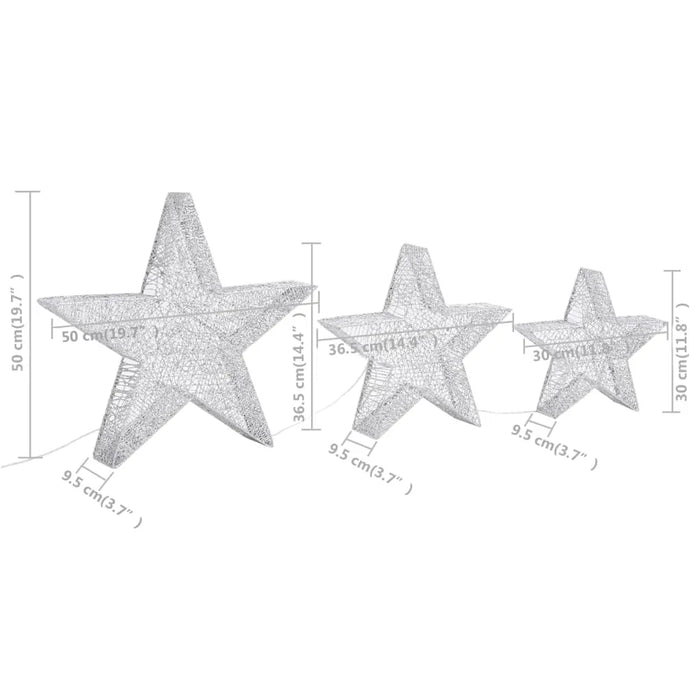 3 Christmas Decoration Stars in Silver Mesh and LEDs - Little and Giant Explorers vidaXL