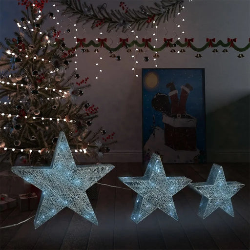 3 Christmas Decoration Stars in Silver Mesh and LEDs - Little and Giant Explorers vidaXL