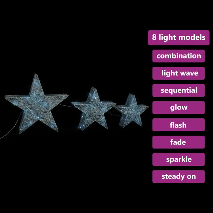 3 Christmas Decoration Stars in Silver Mesh and LEDs - Little and Giant Explorers vidaXL