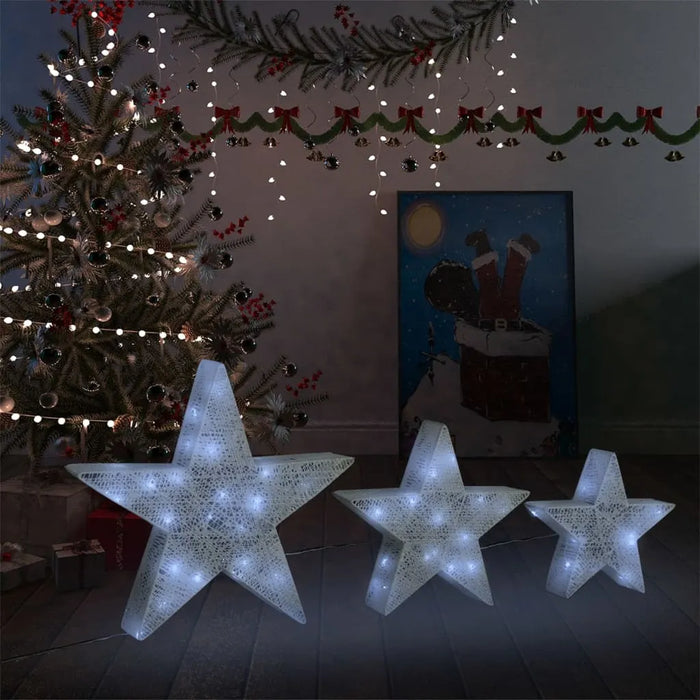 3 Christmas Decoration Stars in White Mesh and LEDs - Little and Giant Explorers vidaXL