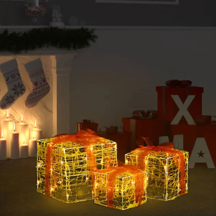 3 Decorative Acrylic Christmas Gift Boxes in Warm White - Little and Giant Explorers vidaXL