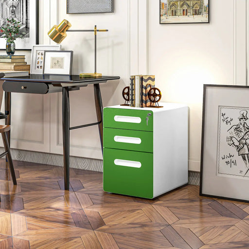 Filing Cabinet with Lock | Three-Drawer Steel Construction (Green Edition) - Little and Giant Explorers Vinsetto