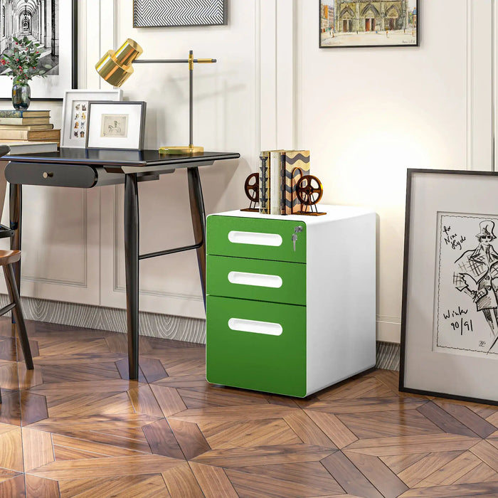 Filing Cabinet with Lock | Three-Drawer Steel Construction (Green Edition) - Little and Giant Explorers Vinsetto