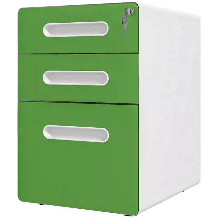 Filing Cabinet with Lock | Three-Drawer Steel Construction (Green Edition) - Little and Giant Explorers Vinsetto