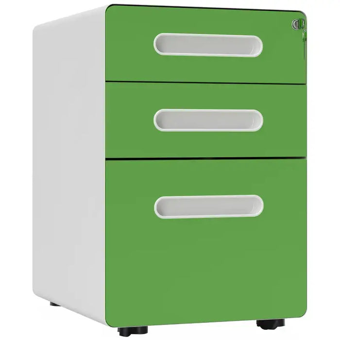 Filing Cabinet with Lock | Three-Drawer Steel Construction (Green Edition) - Little and Giant Explorers Vinsetto