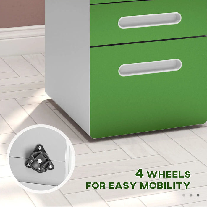 Filing Cabinet with Lock | Three-Drawer Steel Construction (Green Edition) - Little and Giant Explorers Vinsetto