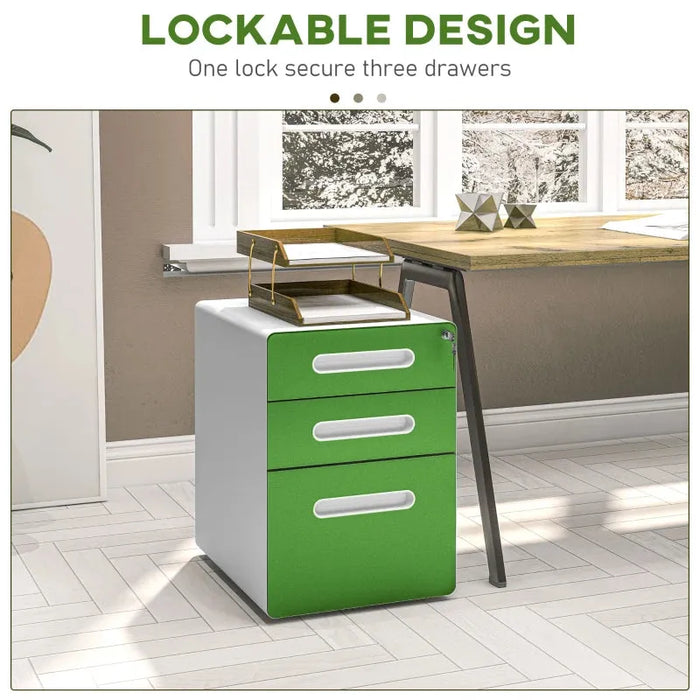 3 Drawer Steel Lockable Filing Cabinet in Green - Little and Giant Explorers Vinsetto