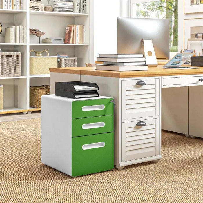 3 Drawer Steel Lockable Filing Cabinet in Green - Little and Giant Explorers Vinsetto