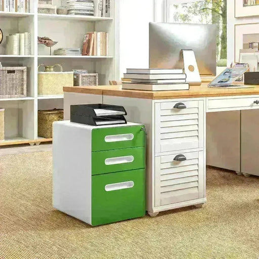 3 Drawer Steel Lockable Filing Cabinet in Green - Little and Giant Explorers Vinsetto