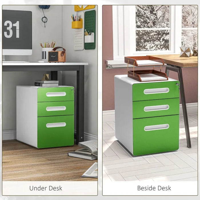 3 Drawer Steel Lockable Filing Cabinet in Green - Little and Giant Explorers Vinsetto