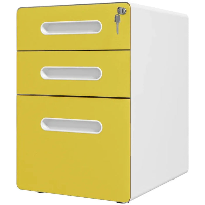 3 Drawer Steel Lockable Filing Cabinet in Yellow - Little and Giant Explorers Vinsetto