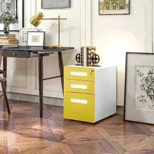 3 Drawer Steel Lockable Filing Cabinet in Yellow - Little and Giant Explorers Vinsetto