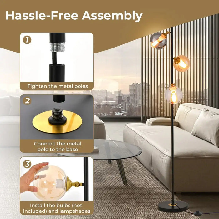 Floor lamp assembly guide with living room background