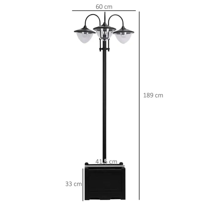 3-Head Solar Lamp Post – Black Outdoor Garden Light | Planter Base OUTSUNNY - Little and Giant Explorers Outsunny