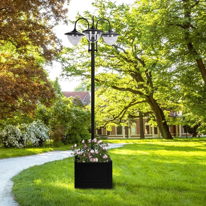 3-Head Solar Lamp Post – Black Outdoor Garden Light | Planter Base OUTSUNNY - Little and Giant Explorers Outsunny