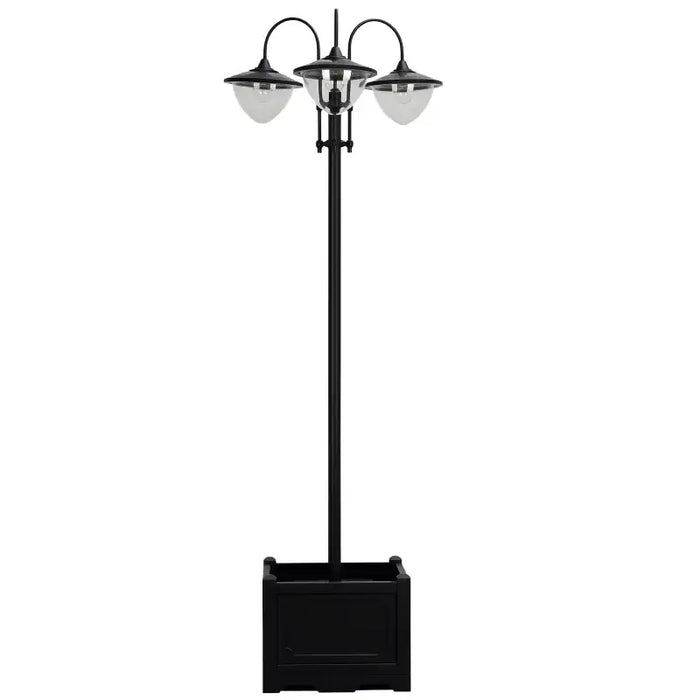 3-Head Solar Lamp Post – Black Outdoor Garden Light | Planter Base OUTSUNNY - Little and Giant Explorers Outsunny