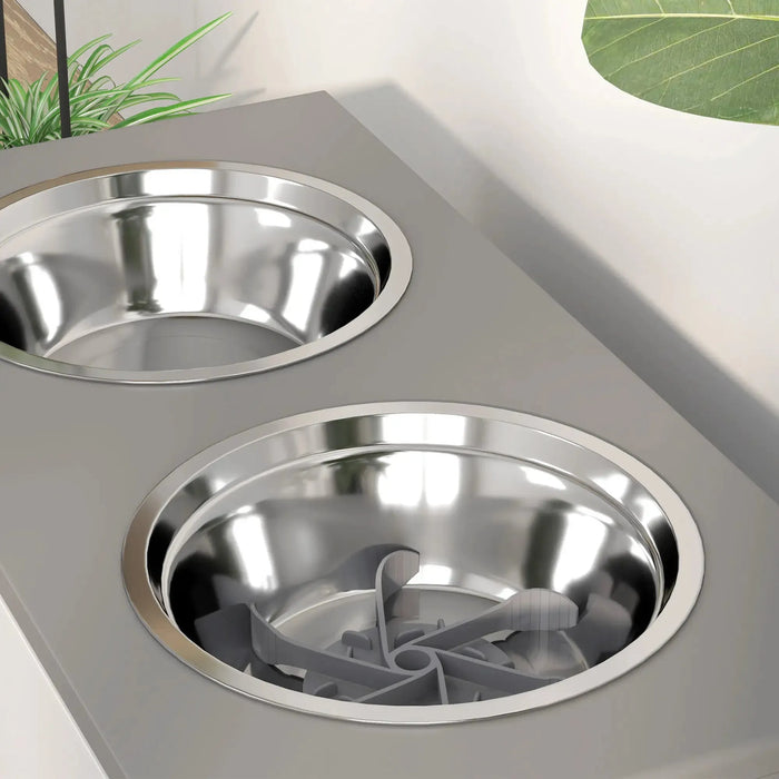 3 Height Adjustable Raised Dog Bowls with Slow Feeder Mat - Little and Giant Explorers PawHut