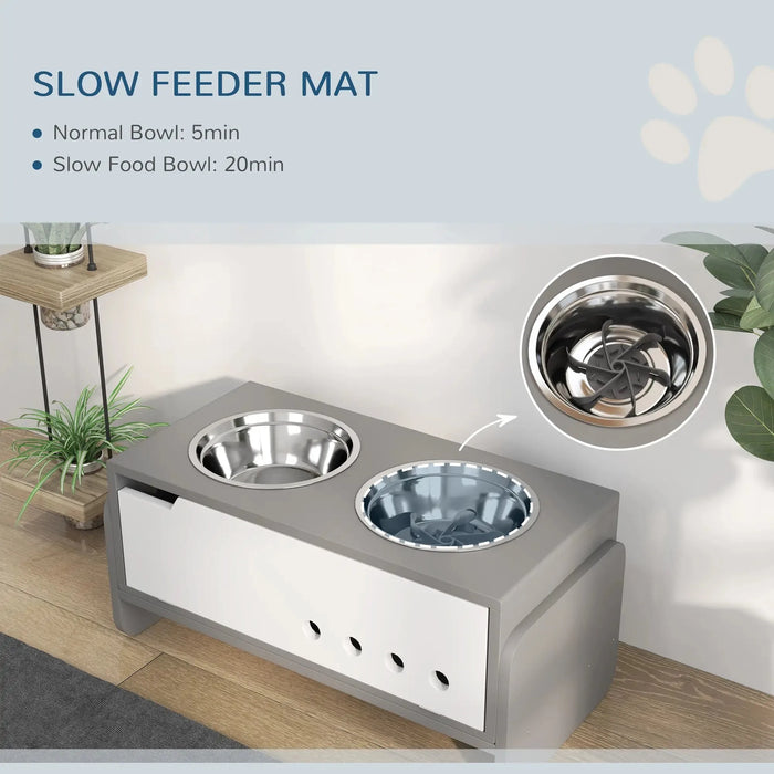 3 Height Adjustable Raised Dog Bowls with Slow Feeder Mat - Little and Giant Explorers PawHut