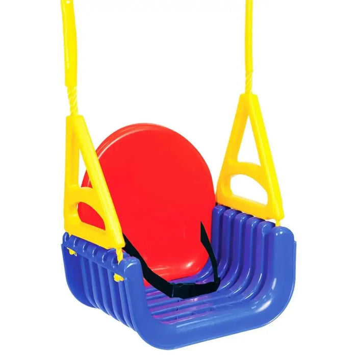 3-in-1 children's swing seat with safety belt, high backrest, blue, red and yellow plastic