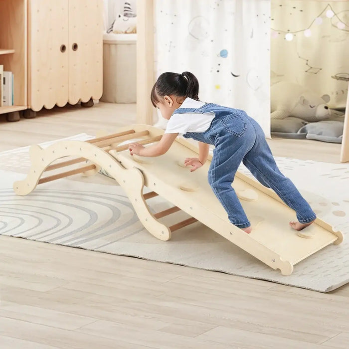 3-in-1 Climbing Playset Natural | Rocking Chair Function with Reversible Ramp - Little and Giant Explorers Costway