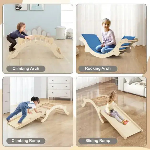 3-in-1 Climbing Playset Natural | Rocking Chair Function with Reversible Ramp - Little and Giant Explorers Costway