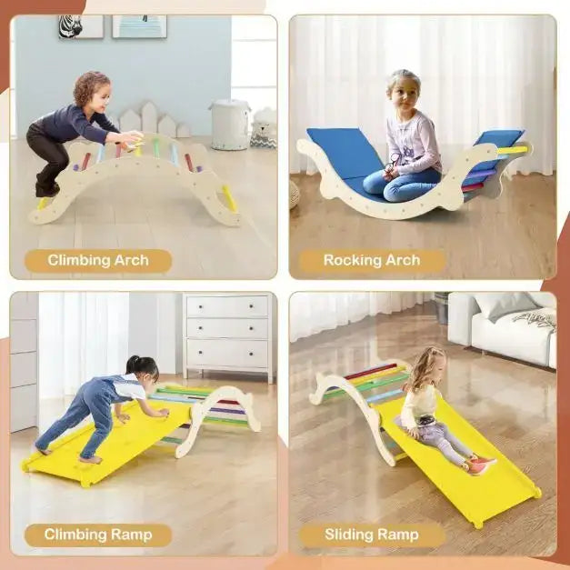 3-in-1 Climbing Playset Multi-Colour | Arch Climber with Rocking Chair Function - Little and Giant Explorers Costway