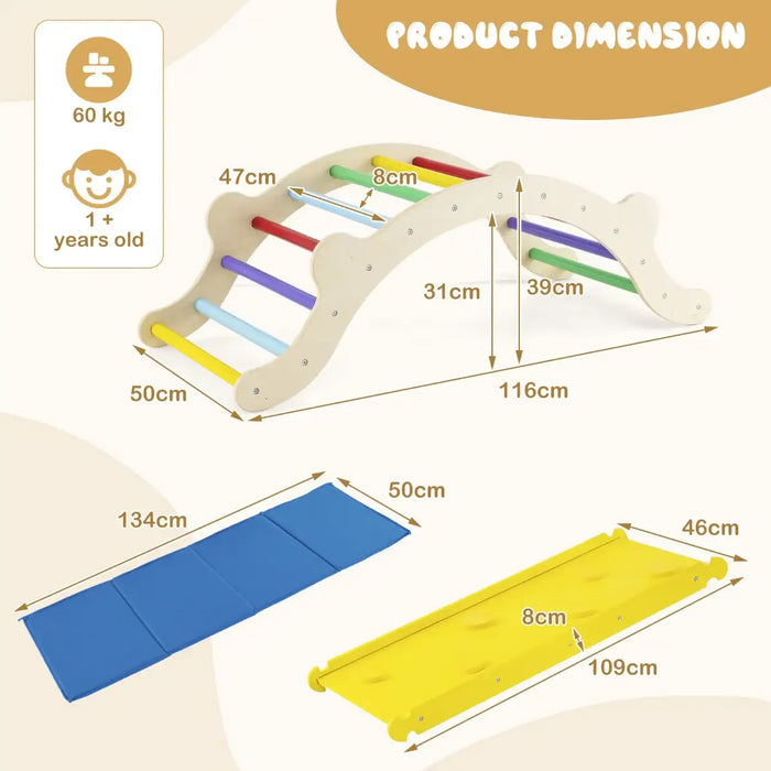 3-in-1 Climbing Playset Multi-Colour | Arch Climber with Rocking Chair Function - Little and Giant Explorers Costway