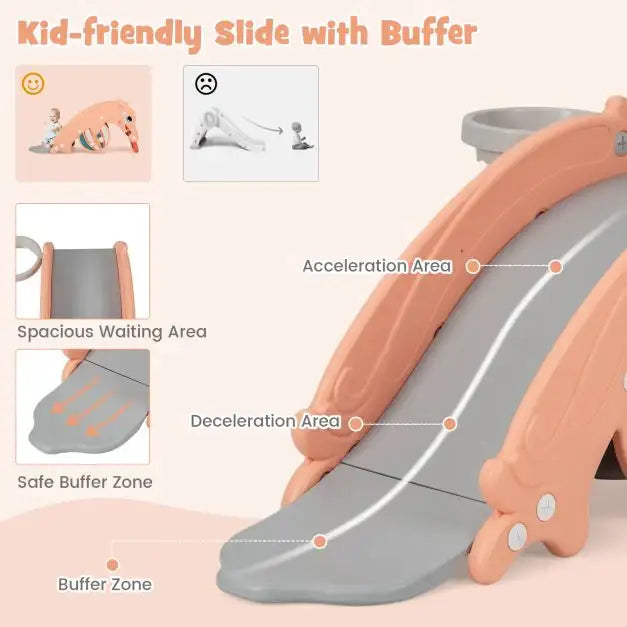 3-in-1 Convertible Rocking Horse, Slide and Basketball Hoop – Pink Toddler Playset | COSTWAY - Little and Giant Explorers Costway