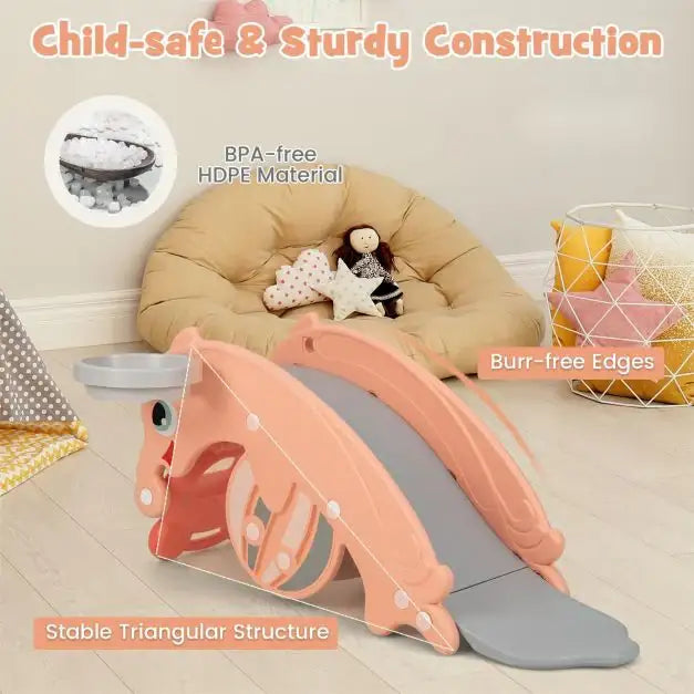 3-in-1 Convertible Rocking Horse, Slide and Basketball Hoop – Pink Toddler Playset | COSTWAY - Little and Giant Explorers Costway