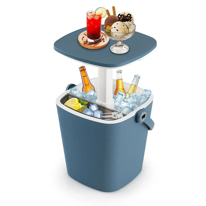 3-in-1 Cooler Cocktail Table - Blue | Outdoor Ice Bucket Table with Lift-Top Lid COSTWAY - Little and Giant Explorers Costway