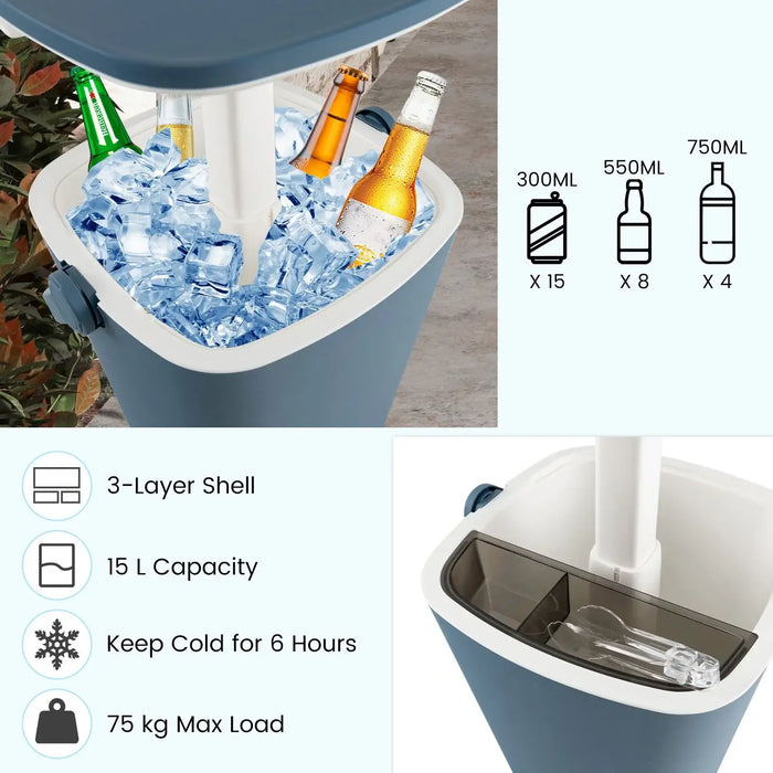 3-in-1 Cooler Cocktail Table - Blue | Outdoor Ice Bucket Table with Lift-Top Lid COSTWAY - Little and Giant Explorers Costway