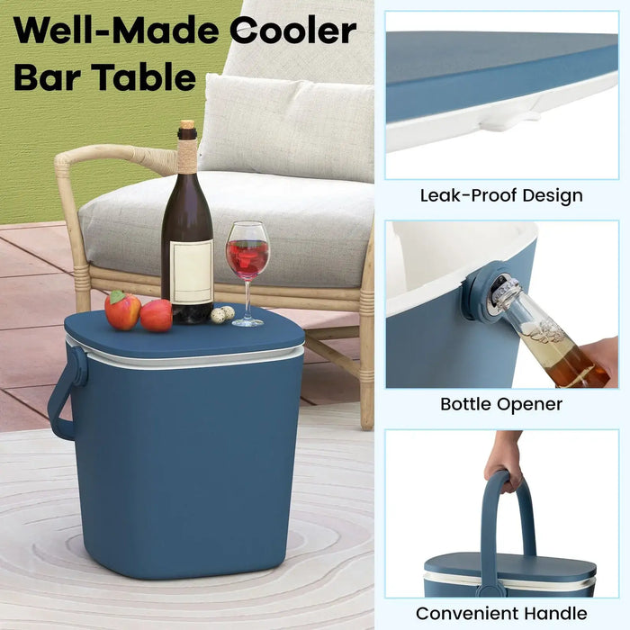 3-in-1 Cooler Cocktail Table - Blue | Outdoor Ice Bucket Table with Lift-Top Lid COSTWAY - Little and Giant Explorers Costway