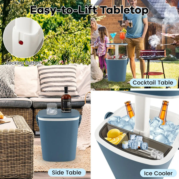 3-in-1 Cooler Cocktail Table - Blue | Outdoor Ice Bucket Table with Lift-Top Lid COSTWAY - Little and Giant Explorers Costway
