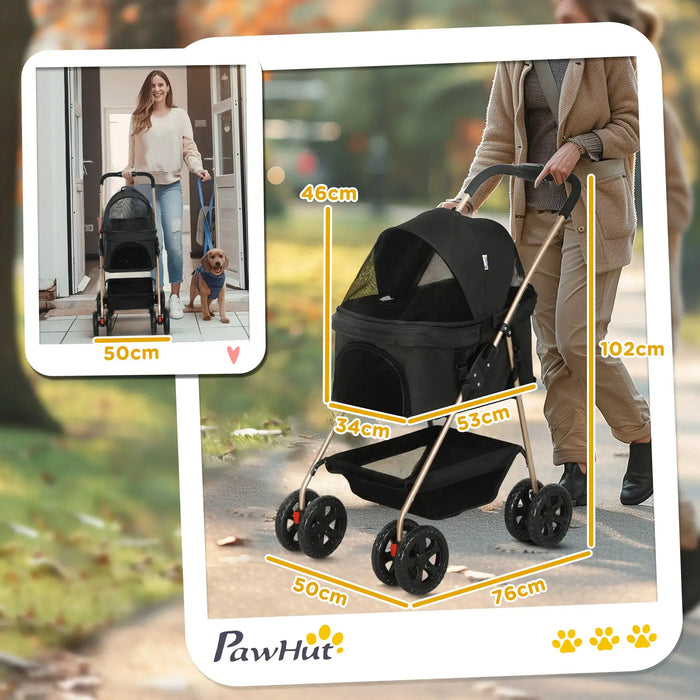 3-in-1 Pet Pram with Detachable Carrier for Mini Dog/Cats in Black - Little and Giant Explorers PawHut