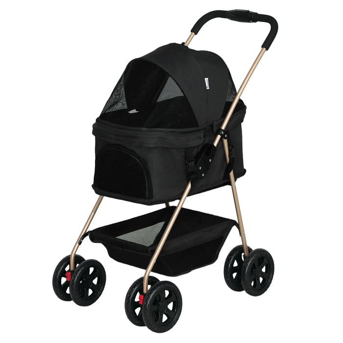 3-in-1 Pet Pram with Detachable Carrier for Mini Dog/Cats in Black - Little and Giant Explorers PawHut