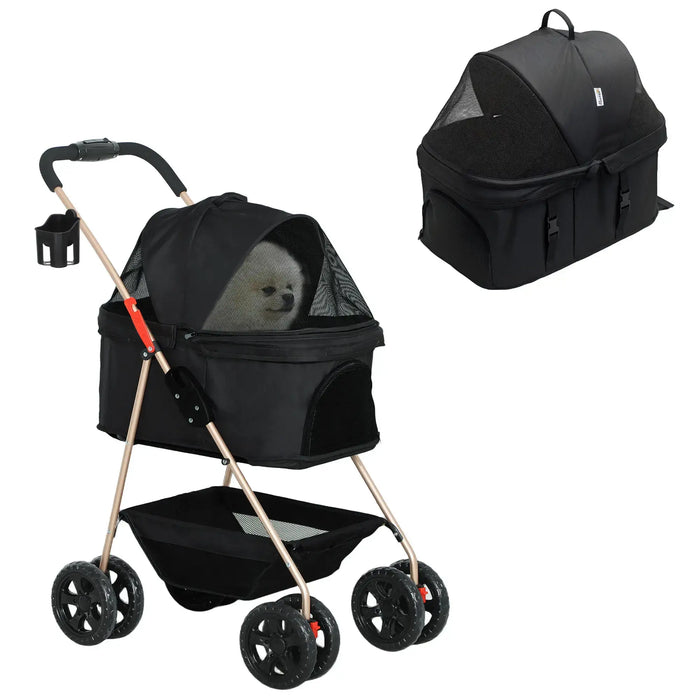 3-in-1 Pet Pram with Detachable Carrier for Mini Dog/Cats in Black - Little and Giant Explorers PawHut