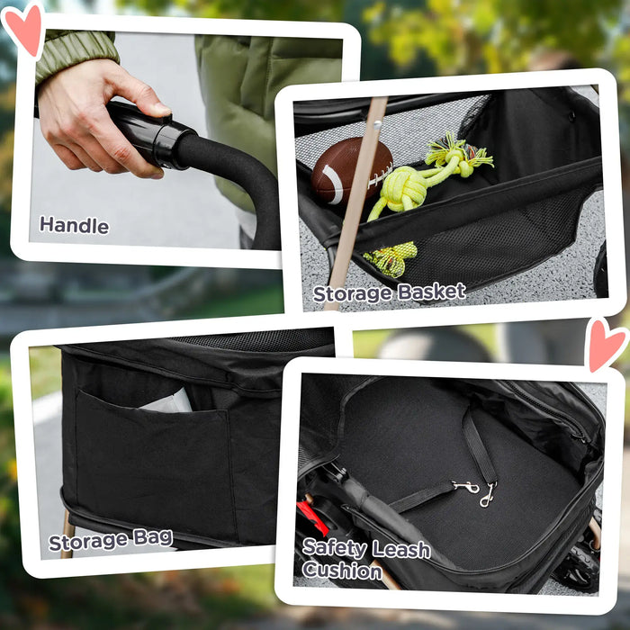 3-in-1 Pet Pram with Detachable Carrier for Mini Dog/Cats in Black - Little and Giant Explorers PawHut