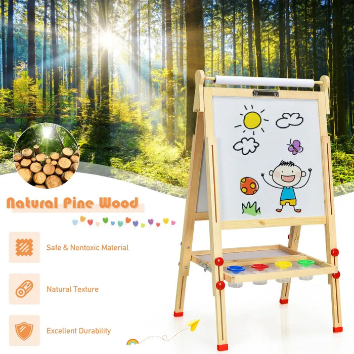 3-in-1 Double-Sided Design Kids Art Easel | Adjustable Height, Blackboard and Whiteboard COSTWAY - Little and Giant Explorers Costway