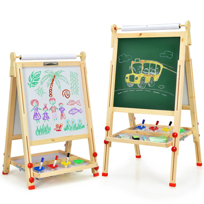 3-in-1 Double-Sided Design Kids Art Easel | Adjustable Height, Blackboard and Whiteboard COSTWAY - Little and Giant Explorers Costway