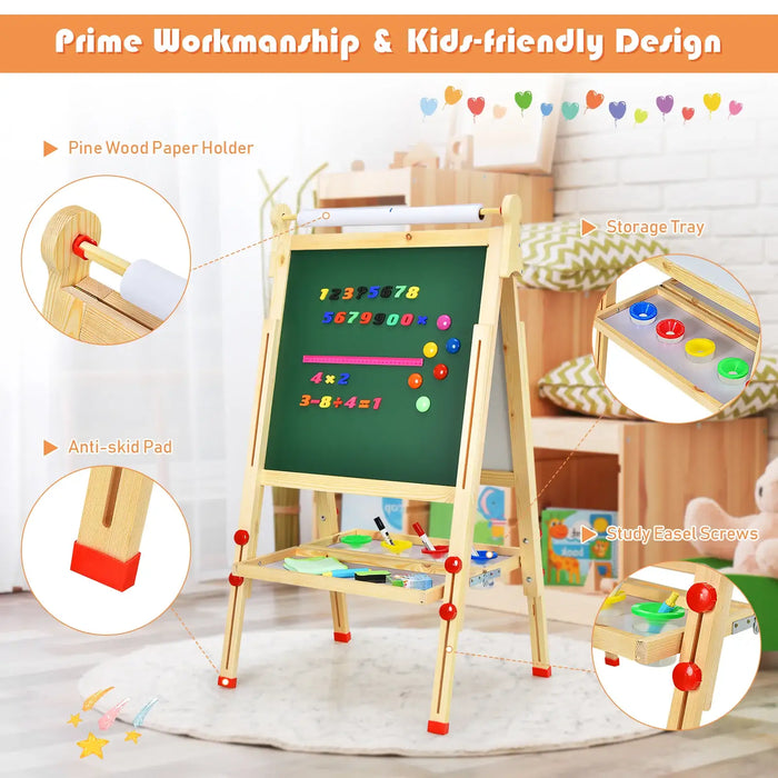 3-in-1 Double-Sided Design Kids Art Easel | Adjustable Height, Blackboard and Whiteboard COSTWAY - Little and Giant Explorers Costway