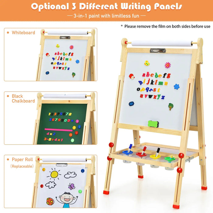 3-in-1 Double-Sided Design Kids Art Easel | Adjustable Height, Blackboard and Whiteboard COSTWAY - Little and Giant Explorers Costway