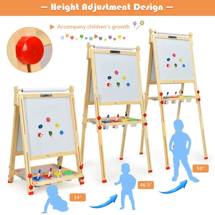 3-in-1 Double-Sided Design Kids Art Easel | Adjustable Height, Blackboard and Whiteboard COSTWAY - Little and Giant Explorers Costway